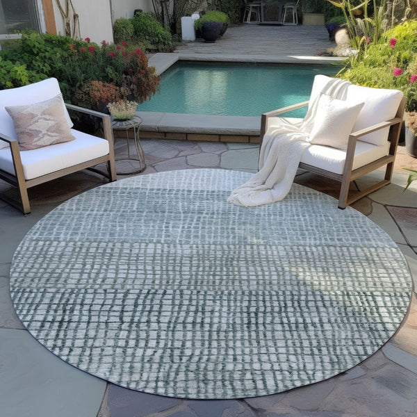 HomeRoots 8' Aqua and Gray Round Rug – Stylish Washable Geometric Design for Indoor & Outdoor Spaces! 621990