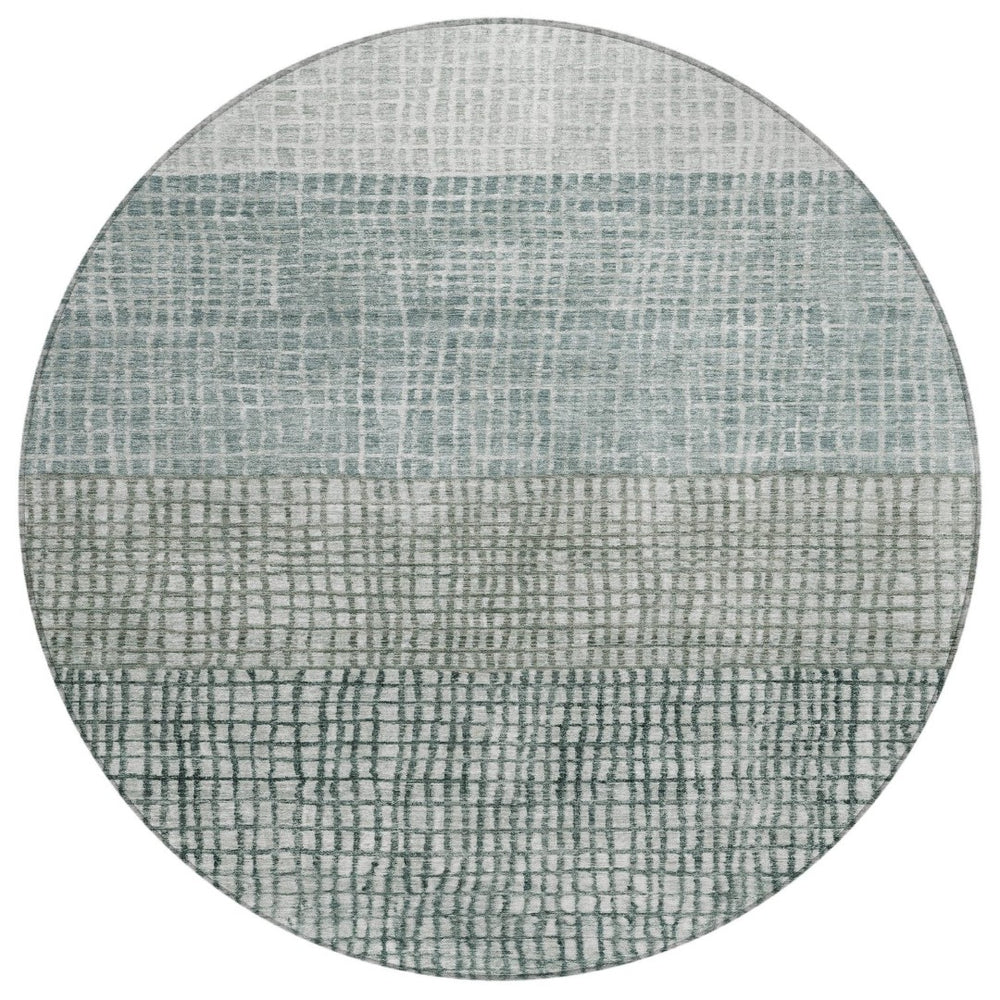 HomeRoots 8' Aqua and Gray Round Rug – Stylish Washable Geometric Design for Indoor & Outdoor Spaces! 621990