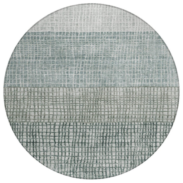 HomeRoots 8' Aqua and Gray Round Rug – Stylish Washable Geometric Design for Indoor & Outdoor Spaces! 621990
