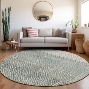 HomeRoots 8' Aqua and Gray Round Rug – Stylish Washable Geometric Design for Indoor & Outdoor Spaces! 621990