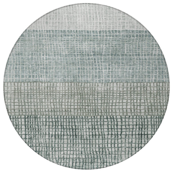 HomeRoots 8' Aqua and Gray Round Rug – Stylish Washable Geometric Design for Indoor & Outdoor Spaces! 621990