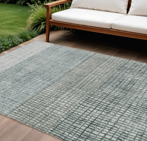 HomeRoots 8' X 10' Aqua and Gray Geometric Indoor-Outdoor Rug - Durable, Washable, Stylish for Any Space! 621991