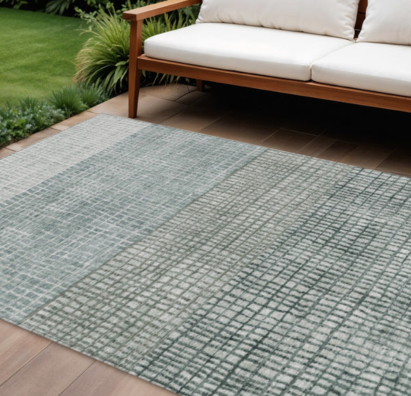 HomeRoots 10' Aqua & Gray Geometric Area Rug - Stylish Washable Indoor/Outdoor Design for Modern Spaces 621993