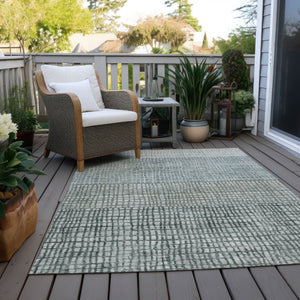 HomeRoots 10' Aqua & Gray Geometric Area Rug - Stylish Washable Indoor/Outdoor Design for Modern Spaces 621993