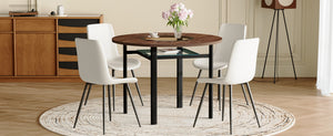 English Elm Table and Chair Set 42 Inch Round Wood Grain Dining with 4 Linen Cushioned Seats Brown+Black,White W1151S04487