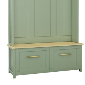 English Elm On-trend Entryway Hall Tree with Gold Hooks Bench Drawers and Shoe Cabinet Storage Mint Green N721S000056M-1