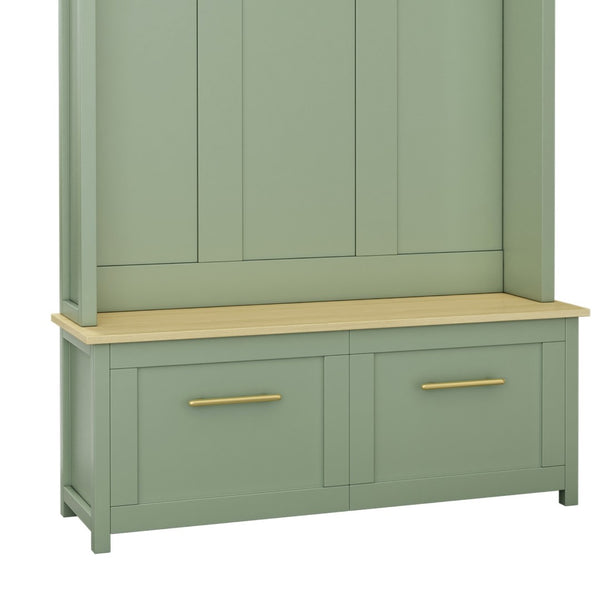 English Elm On-trend Entryway Hall Tree with Gold Hooks Bench Drawers and Shoe Cabinet Storage Mint Green N721S000056M-1