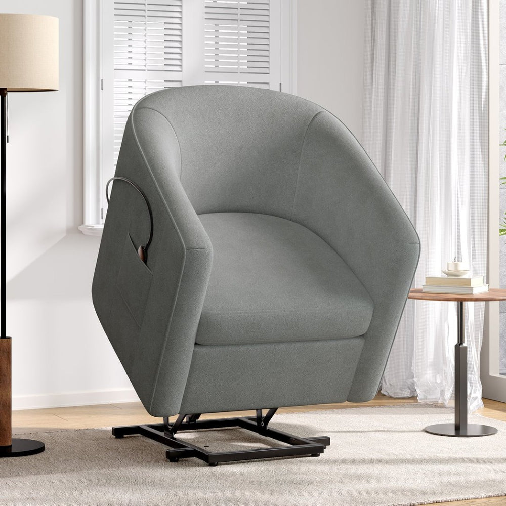 English Elm Power Lift Recliner Barrel Back Chenille Chair for Seniors with Footrest Pocket Grey N719P355911E
