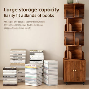 English Elm Rotating 360° Corner Bookshelf - 5-Tier Compact Storage Rack With Drawer For Small Spaces, Walnut W2641P329220-GIGA