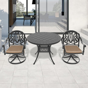 English Elm 3-Piece All-Weather Cast Aluminum Dining Set With Swivel Chairs & Stylish Round Table For 2 Outdoors W1710S00266