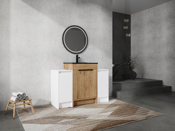 English Elm 48 Inch Freestanding Bathroom Vanity With Black Ceramic Sink & Soft-Close Storage Cabinets - Modern Elegance W999S00315