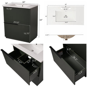 English Elm Christopher Knight Home® - 30" Bathroom Vanity With Elegant Ceramic Sink, Soft-Close Drawers & Fluted Green Design For Modern Spaces N817P295760G