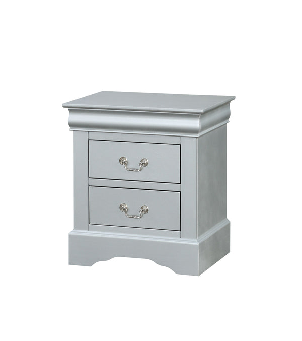 English Elm Louis Louis Philippe nightstand with two smooth-glide drawers, brushed nickel handles, durable dovetail build enhancing bedroom organization Silver grey 27 L x 18 W x 23 H B2726P252742