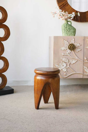 English Elm 11x11x16.5" Solid Paulownia Wood Side Table Hand Carved Three Leg Earthy Accent W2078P461605