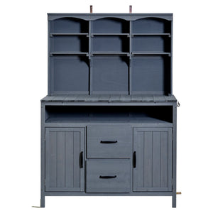 English Elm (with Hutch) Topmax Solid Fir Outdoor Potting Bench Station Cabinets Drawers Patio Garden Gray N717P404332E