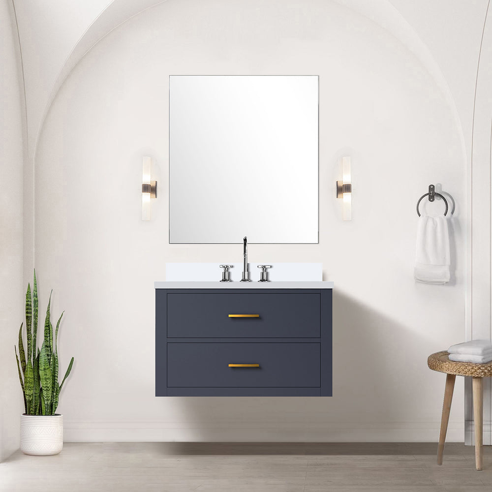 English Elm Blue Single Bath Vanity Set With Cultured Marble Countertop, Chrome Faucet & Frameless Mirror, 30" W B2731S01977