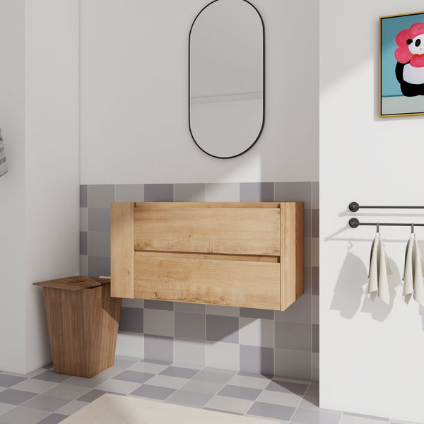 English Elm 36" Wall Mounting Bathroom Vanity with Soft-Close 2/3 Drawers, Adjustable Side Shelf, Water-Resistant Finish W999P168519