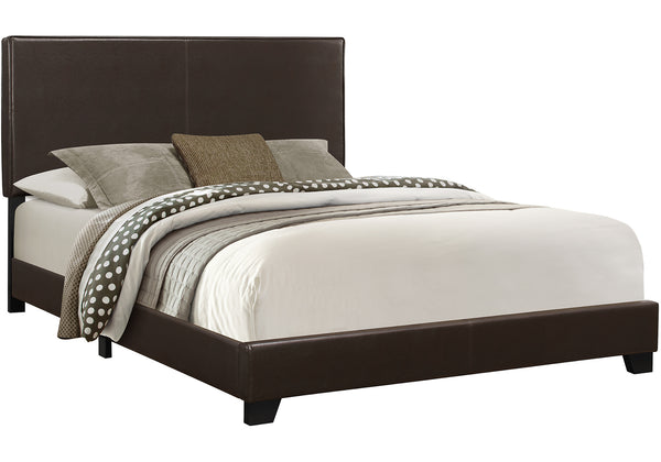 English Elm Bed, Queen Upholstered Platform with Leather-Look Faux Vinyl Headboard, Low Profile Modern Frame Brown 66 L x 28 W x 4 H B2710P219509