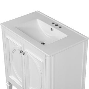 English Elm Christopher Knight Home® - 30" Bathroom Vanity with Sink Vintage Freestanding Ceramic Top Soft-Close Doors Gold Knobs, Storage White N759P226000K