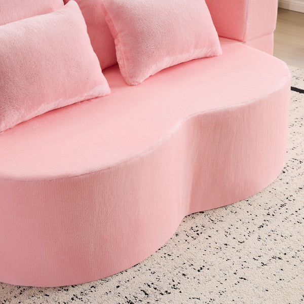 English Elm Queen Foldable Sofa Bed with Plush Chenille Cover, High-Density Foam Convertible Futon for Living Room Guest Room Bedroom Pink W1829P348205