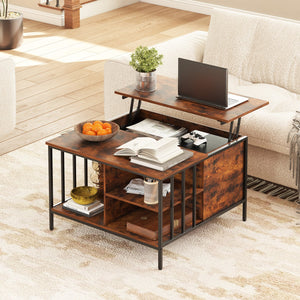English Elm Farmhouse Lift Top Coffee Table With Hidden Storage - Adjustable Height Centerpiece For Modern Living T2398P354183