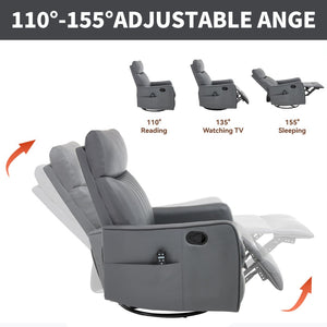 English Elm Blue Fabric Swivel Rocker Recliner with Massage Heat Nodes for Living Room Comfort Grayish Green W1803P321819
