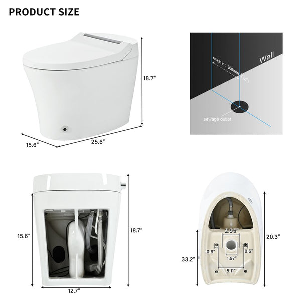 English Elm Smart toilet One-Piece Elongated Heated Seat with Foot Sensor, Dual Flush, Auto-LED Night Light, IPX4 Waterproof and Soft-Close Comfort Bowl (White) N753P222587W