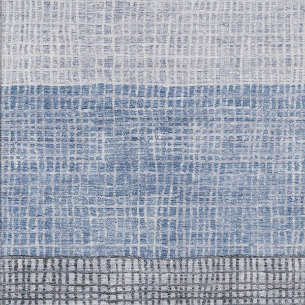 HomeRoots 5' Stylish Blue and Ivory Geometric Washable Area Rug for Indoor and Outdoor High-Traffic Spaces 622007