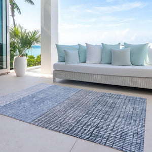 HomeRoots 5' Stylish Blue and Ivory Geometric Washable Area Rug for Indoor and Outdoor High-Traffic Spaces 622007