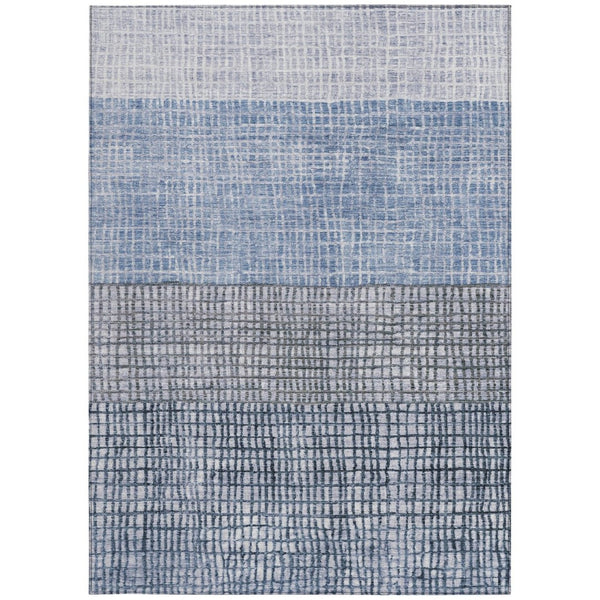 HomeRoots 5' Stylish Blue and Ivory Geometric Washable Area Rug for Indoor and Outdoor High-Traffic Spaces 622007