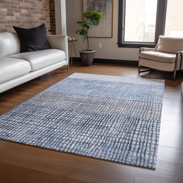HomeRoots 5' Stylish Blue and Ivory Geometric Washable Area Rug for Indoor and Outdoor High-Traffic Spaces 622007