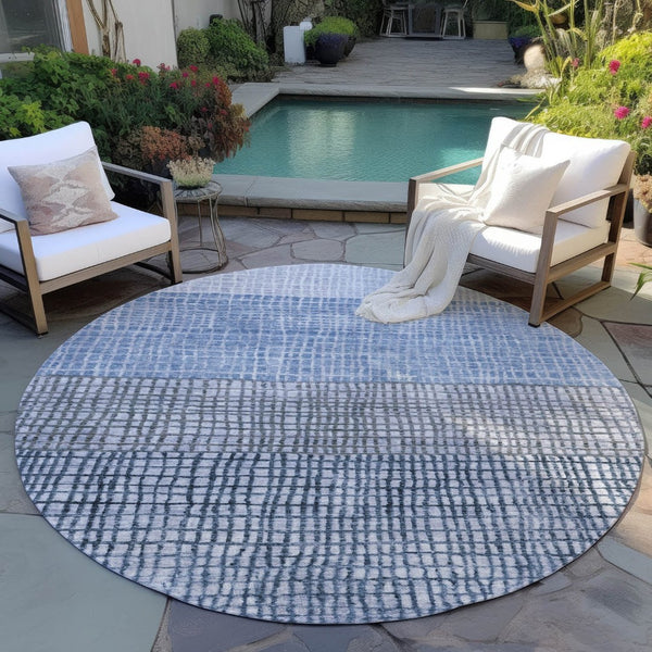 HomeRoots 8' Blue and Ivory Geometric Washable Area Rug – Stylish Indoor & Outdoor Comfort for High-Traffic Spaces 622008