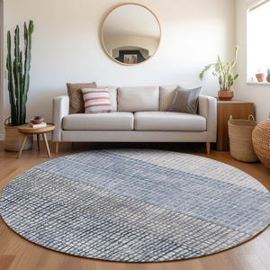 HomeRoots 8' Blue and Ivory Geometric Washable Area Rug – Stylish Indoor & Outdoor Comfort for High-Traffic Spaces 622008