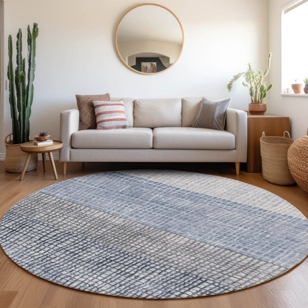 HomeRoots 8' Blue and Ivory Geometric Washable Area Rug – Stylish Indoor & Outdoor Comfort for High-Traffic Spaces 622008