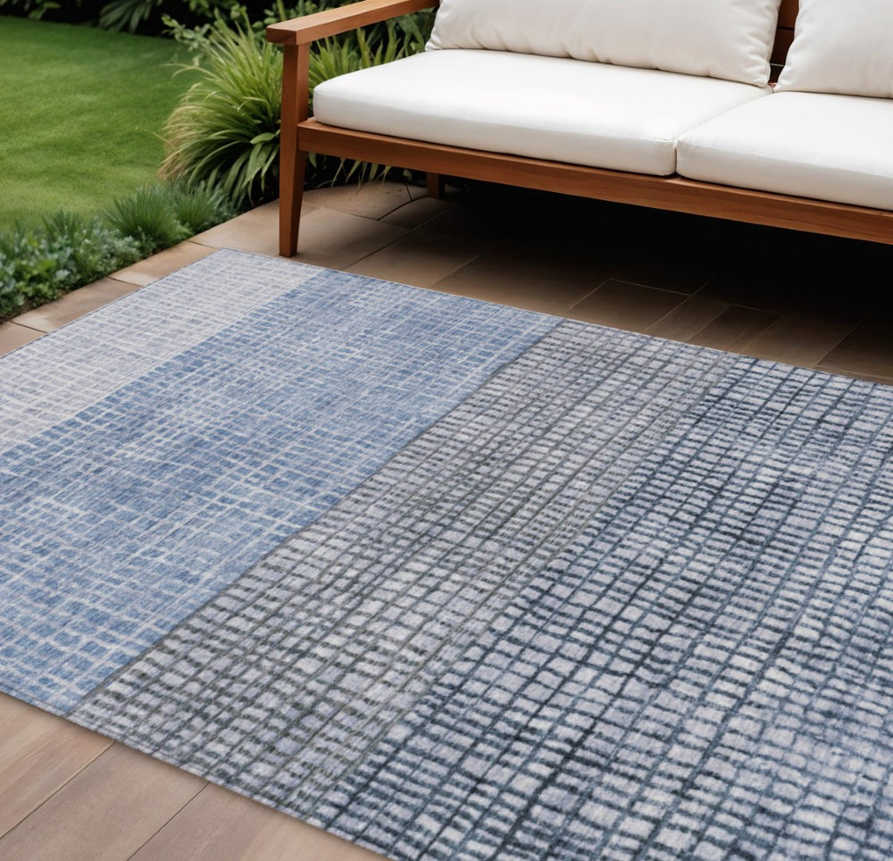 HomeRoots 8' X 10' Stylish Blue and Ivory Geometric Rug – Washable, Durable for Indoor & Outdoor Use, Pet Friendly 622009
