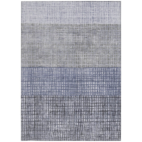 HomeRoots 5' Denim Blue and Ivory Geometric Area Rug - Stylish, Washable, Indoor/Outdoor, Durable & Versatile! 622013