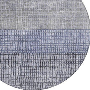 HomeRoots 8' Denim Blue Round Geometric Area Rug - Stylish, Durable, Washable for Indoor & Outdoor Spaces 622014