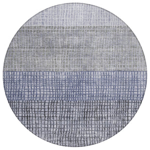 HomeRoots 8' Denim Blue Round Geometric Area Rug - Stylish, Durable, Washable for Indoor & Outdoor Spaces 622014