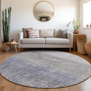 HomeRoots 8' Denim Blue Round Geometric Area Rug - Stylish, Durable, Washable for Indoor & Outdoor Spaces 622014