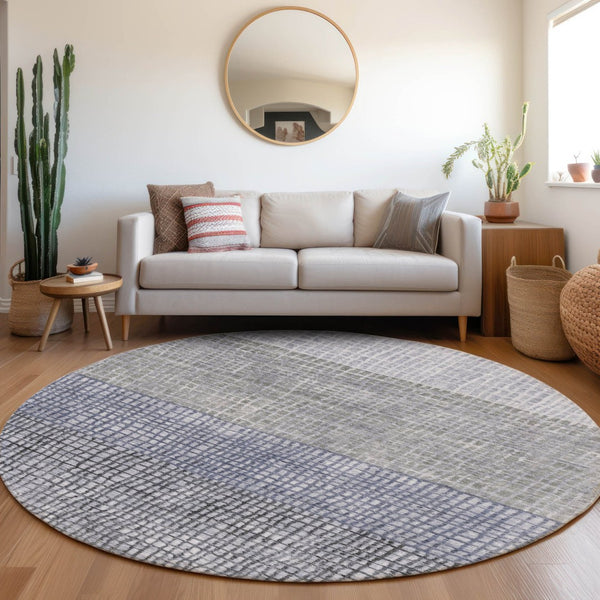 HomeRoots 8' Denim Blue Round Geometric Area Rug - Stylish, Durable, Washable for Indoor & Outdoor Spaces 622014