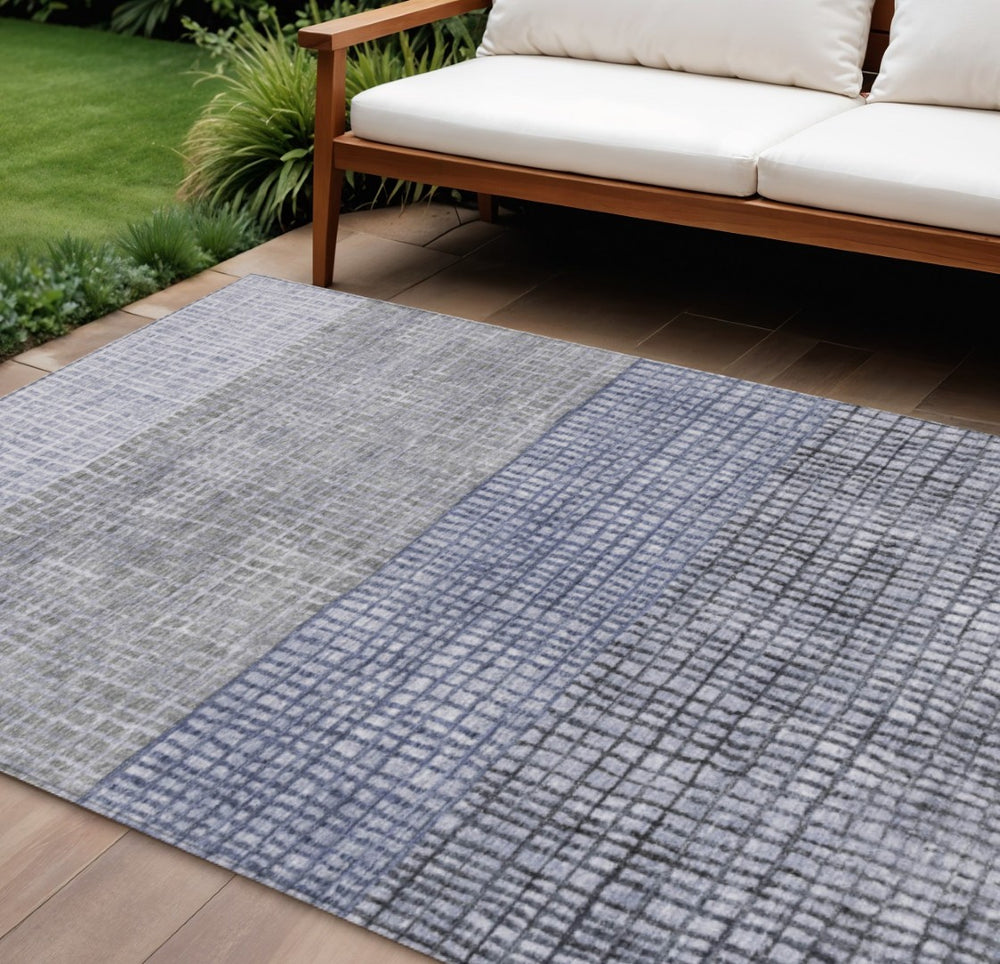 HomeRoots 8' X 10' Denim Blue & Ivory Geometric Washable Rug – Durable, Stylish, Indoor/Outdoor Versatility! 622015