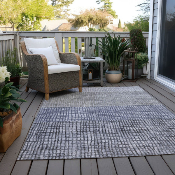 HomeRoots 8' X 10' Denim Blue & Ivory Geometric Washable Rug – Durable, Stylish, Indoor/Outdoor Versatility! 622015