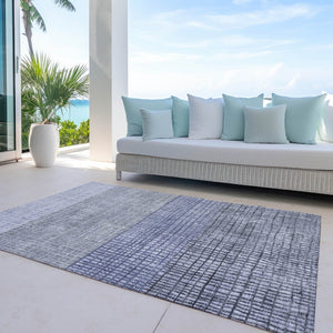 HomeRoots 10' Denim Blue & Ivory Geometric Area Rug - Washable, Durable, Indoor/Outdoor, Ideal for High-Traffic Areas 622017