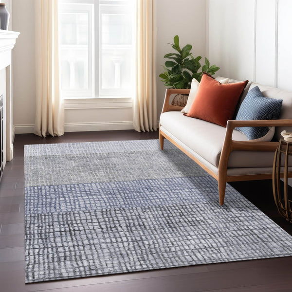 HomeRoots 10' Denim Blue & Ivory Geometric Area Rug - Washable, Durable, Indoor/Outdoor, Ideal for High-Traffic Areas 622017