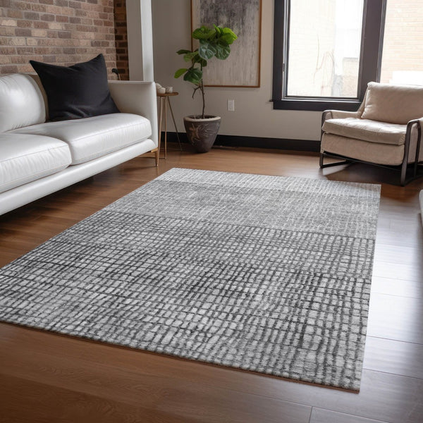 HomeRoots 5' X 8' Gray and Silver Geometric Area Rug – Stylish, Washable, Indoor/Outdoor, Durable & Easy Care! 622019