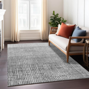 HomeRoots 5' X 8' Gray and Silver Geometric Area Rug – Stylish, Washable, Indoor/Outdoor, Durable & Easy Care! 622019