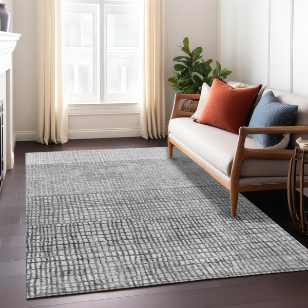 HomeRoots 5' X 8' Gray and Silver Geometric Area Rug – Stylish, Washable, Indoor/Outdoor, Durable & Easy Care! 622019
