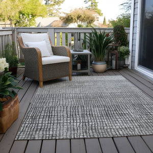 HomeRoots 5' X 8' Gray and Silver Geometric Area Rug – Stylish, Washable, Indoor/Outdoor, Durable & Easy Care! 622019