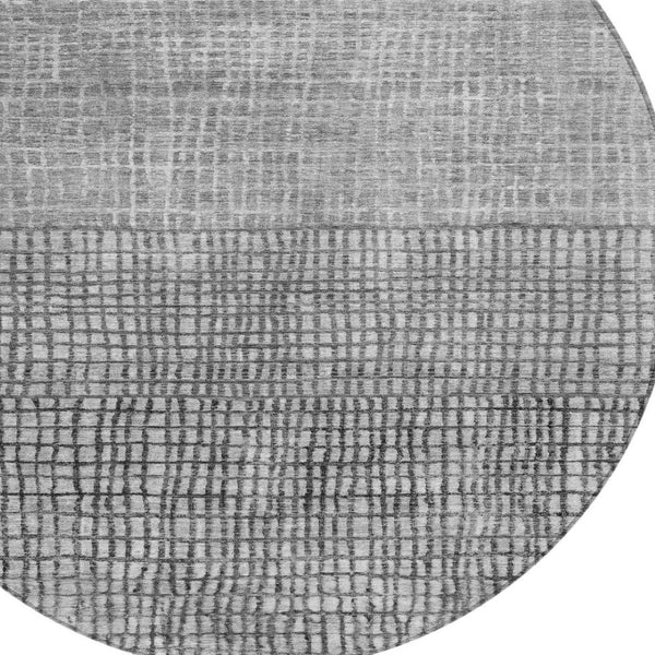 HomeRoots 8' Gray and Silver Round Geometric Area Rug - Stylish, Washable, Durable for Indoor & Outdoor Use 622020