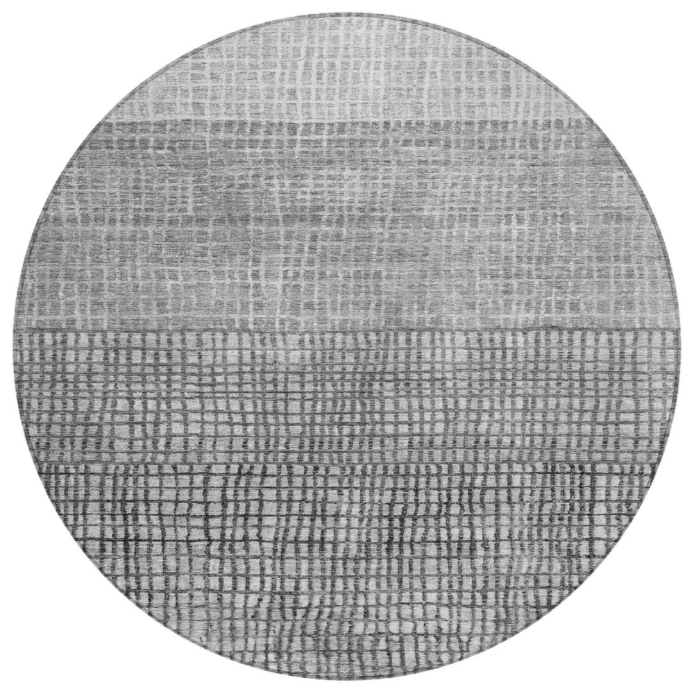 HomeRoots 8' Gray and Silver Round Geometric Area Rug - Stylish, Washable, Durable for Indoor & Outdoor Use 622020